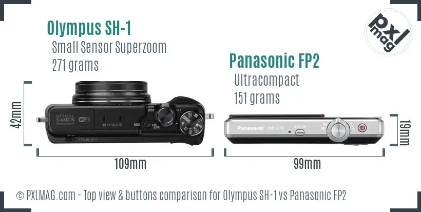 Olympus SH-1 vs Panasonic FP2 top view buttons comparison