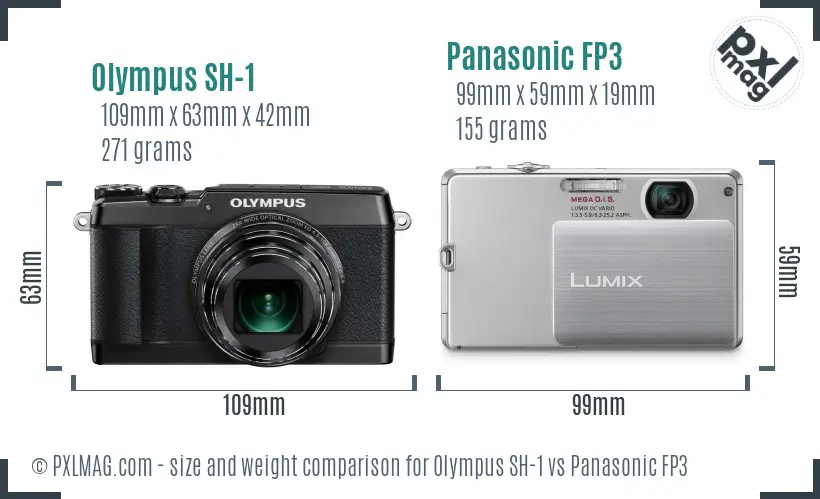 Olympus SH-1 vs Panasonic FP3 size comparison