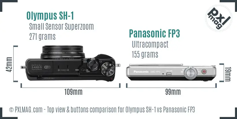 Olympus SH-1 vs Panasonic FP3 top view buttons comparison