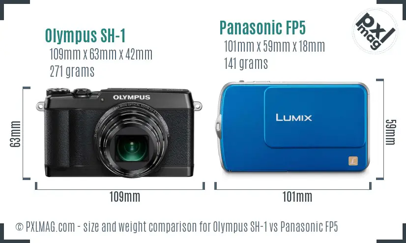 Olympus SH-1 vs Panasonic FP5 size comparison
