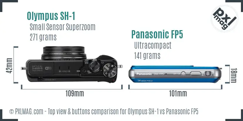 Olympus SH-1 vs Panasonic FP5 top view buttons comparison
