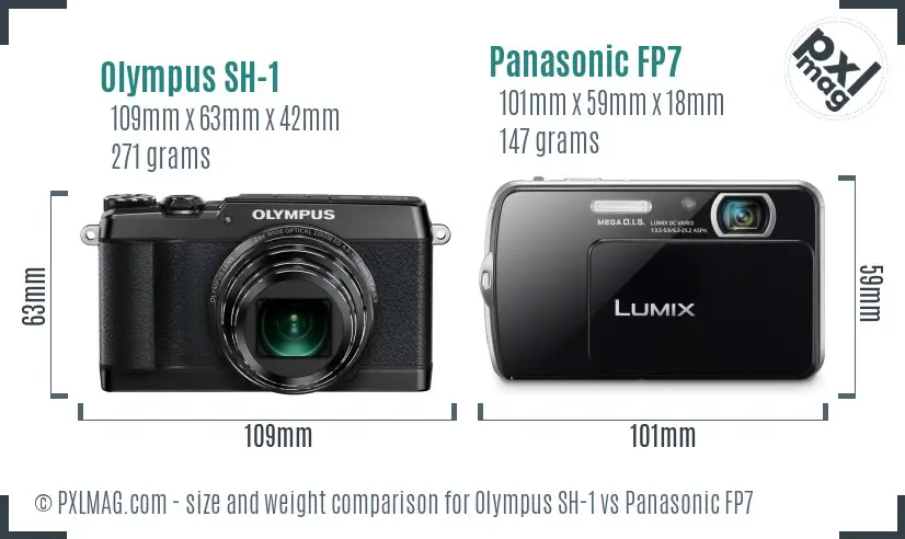 Olympus SH-1 vs Panasonic FP7 size comparison