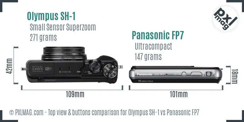 Olympus SH-1 vs Panasonic FP7 top view buttons comparison