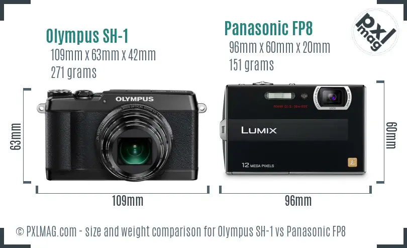 Olympus SH-1 vs Panasonic FP8 size comparison