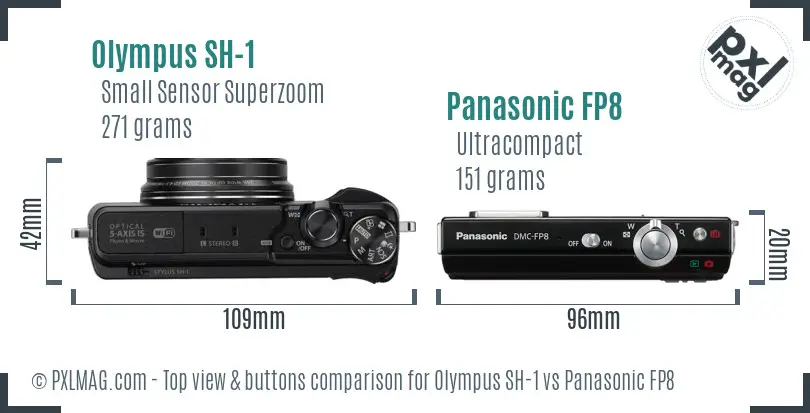 Olympus SH-1 vs Panasonic FP8 top view buttons comparison