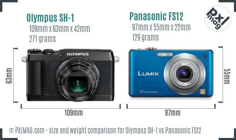Olympus SH-1 vs Panasonic FS12 size comparison