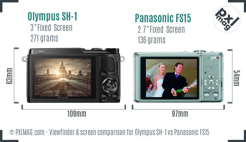 Olympus SH-1 vs Panasonic FS15 Screen and Viewfinder comparison