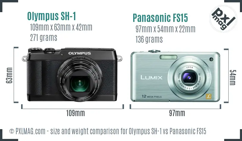 Olympus SH-1 vs Panasonic FS15 size comparison