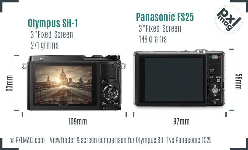 Olympus SH-1 vs Panasonic FS25 Screen and Viewfinder comparison