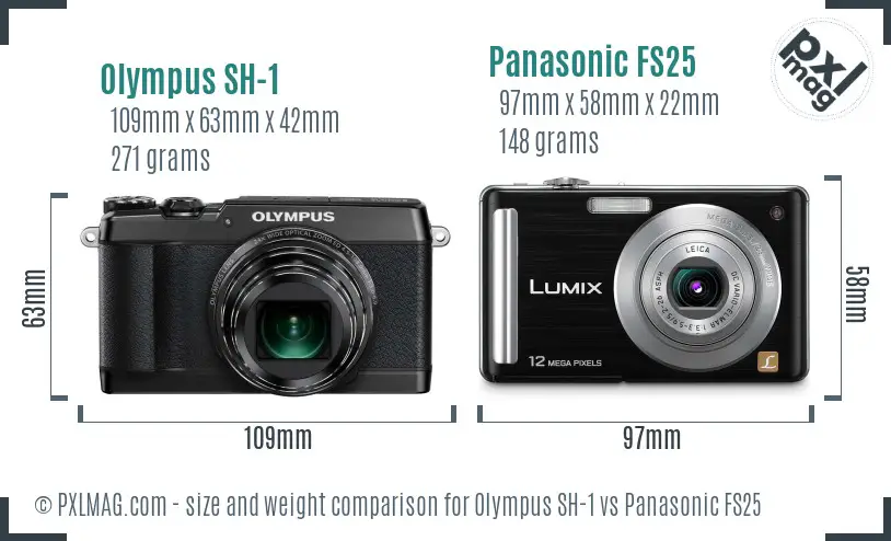 Olympus SH-1 vs Panasonic FS25 size comparison
