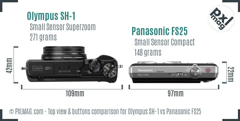 Olympus SH-1 vs Panasonic FS25 top view buttons comparison