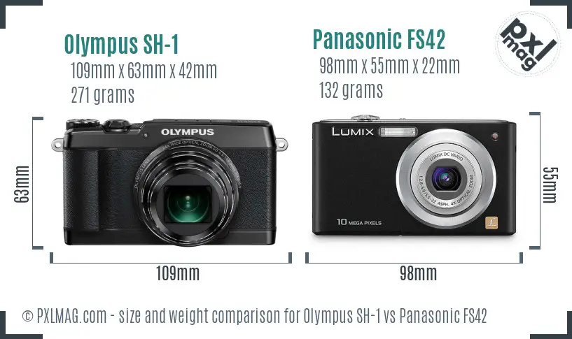 Olympus SH-1 vs Panasonic FS42 size comparison