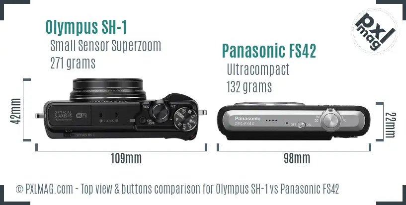 Olympus SH-1 vs Panasonic FS42 top view buttons comparison