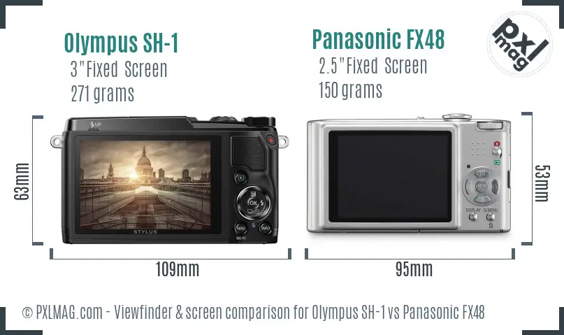 Olympus SH-1 vs Panasonic FX48 Screen and Viewfinder comparison