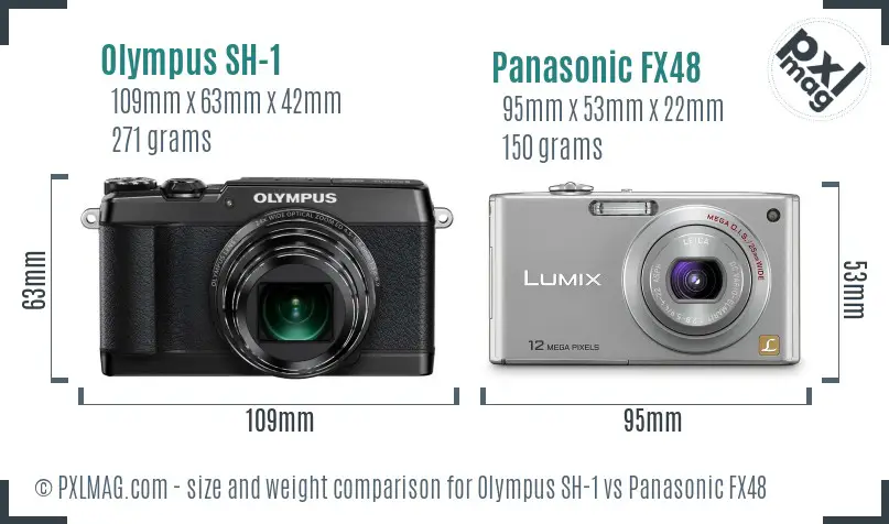 Olympus SH-1 vs Panasonic FX48 size comparison