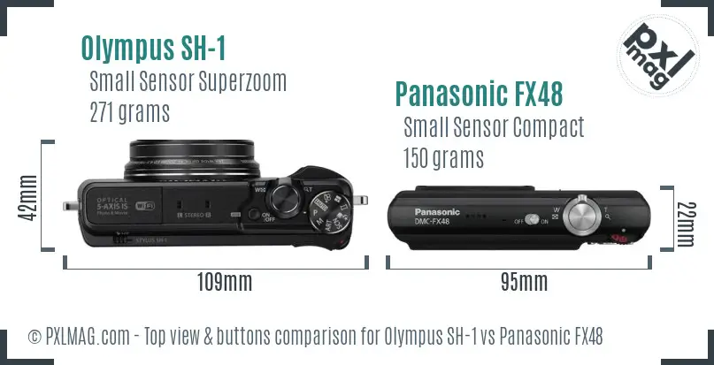 Olympus SH-1 vs Panasonic FX48 top view buttons comparison