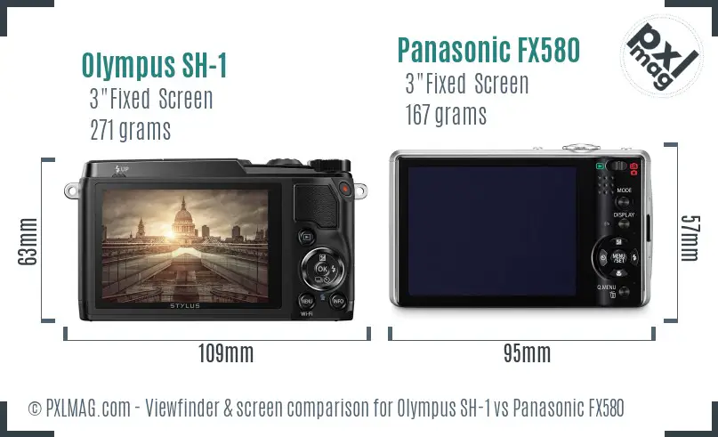 Olympus SH-1 vs Panasonic FX580 Screen and Viewfinder comparison