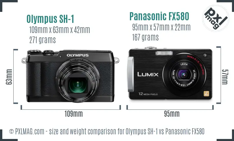 Olympus SH-1 vs Panasonic FX580 size comparison