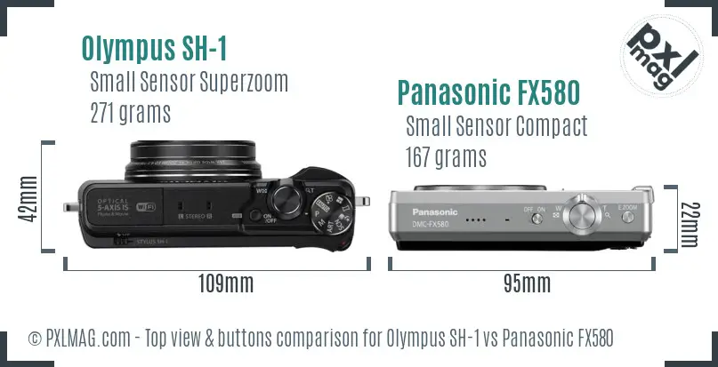 Olympus SH-1 vs Panasonic FX580 top view buttons comparison