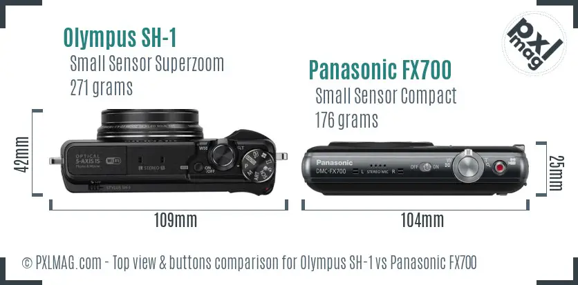 Olympus SH-1 vs Panasonic FX700 top view buttons comparison