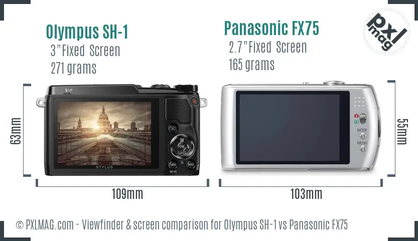 Olympus SH-1 vs Panasonic FX75 Screen and Viewfinder comparison