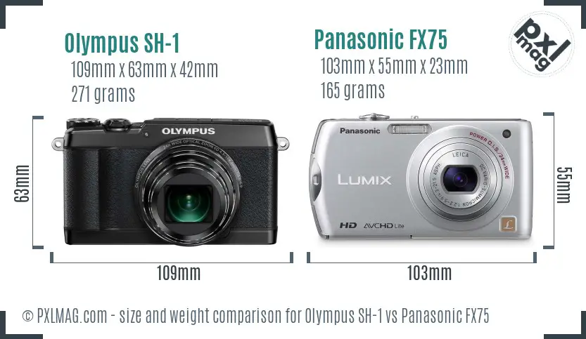 Olympus SH-1 vs Panasonic FX75 size comparison