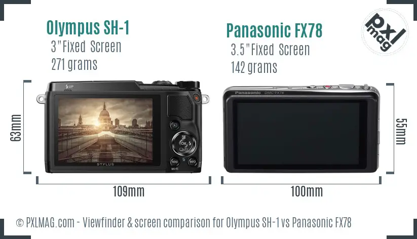 Olympus SH-1 vs Panasonic FX78 Screen and Viewfinder comparison