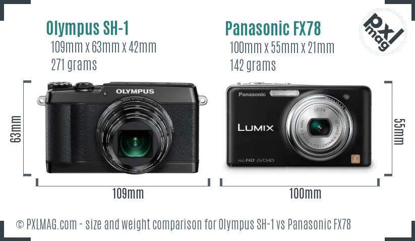 Olympus SH-1 vs Panasonic FX78 size comparison