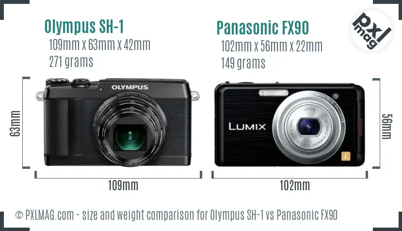 Olympus SH-1 vs Panasonic FX90 size comparison