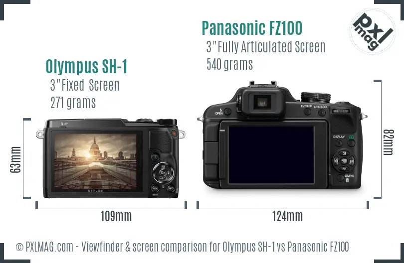 Olympus SH-1 vs Panasonic FZ100 Screen and Viewfinder comparison