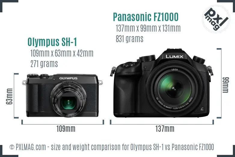 Olympus SH-1 vs Panasonic FZ1000 size comparison