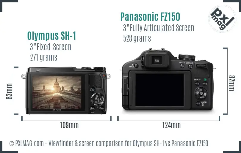 Olympus SH-1 vs Panasonic FZ150 Screen and Viewfinder comparison