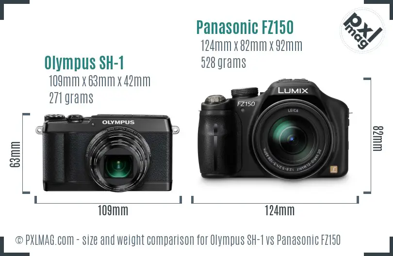 Olympus SH-1 vs Panasonic FZ150 size comparison