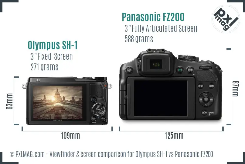Olympus SH-1 vs Panasonic FZ200 Screen and Viewfinder comparison