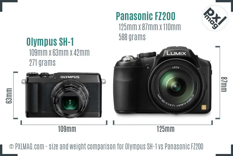 Olympus SH-1 vs Panasonic FZ200 size comparison