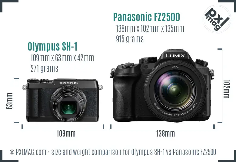 Olympus SH-1 vs Panasonic FZ2500 size comparison