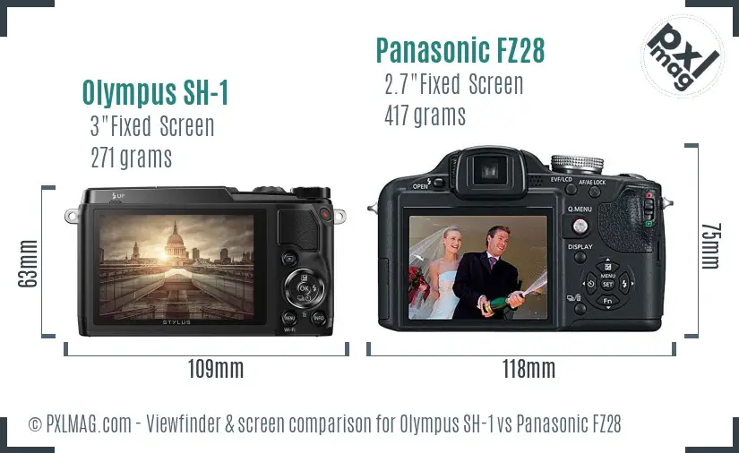 Olympus SH-1 vs Panasonic FZ28 Screen and Viewfinder comparison