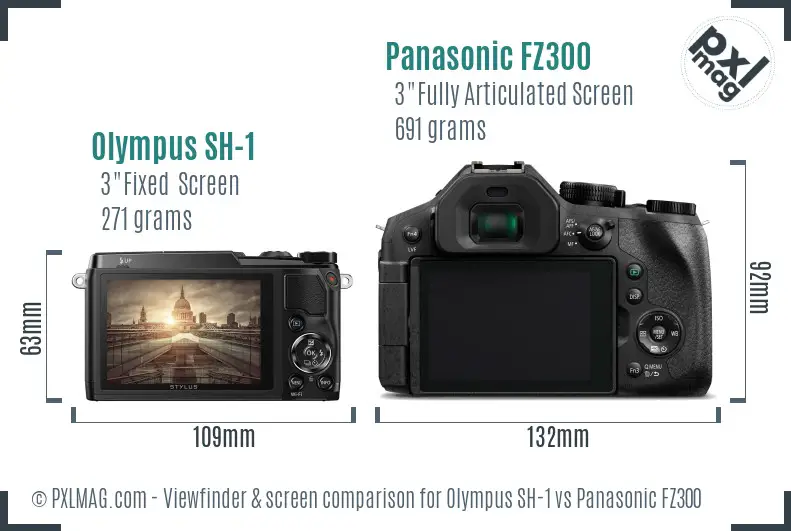 Olympus SH-1 vs Panasonic FZ300 Screen and Viewfinder comparison