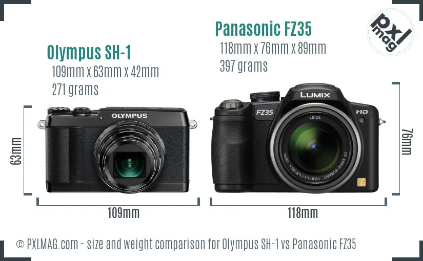 Olympus SH-1 vs Panasonic FZ35 size comparison