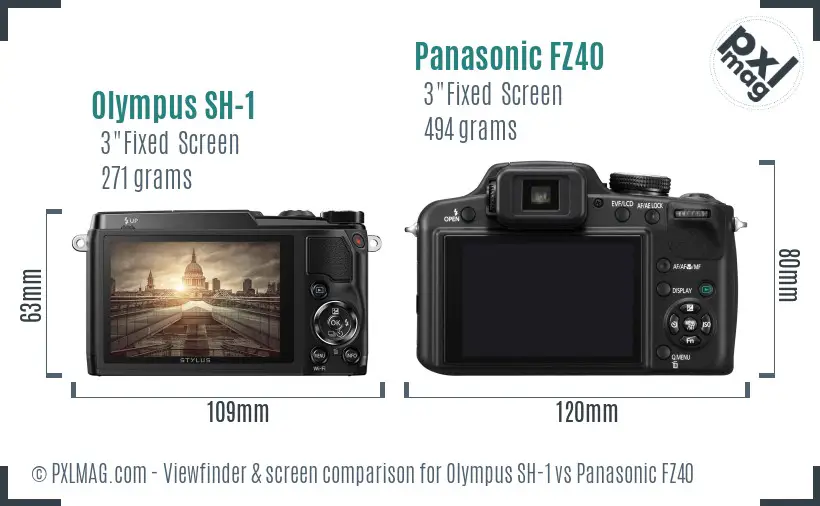 Olympus SH-1 vs Panasonic FZ40 Screen and Viewfinder comparison