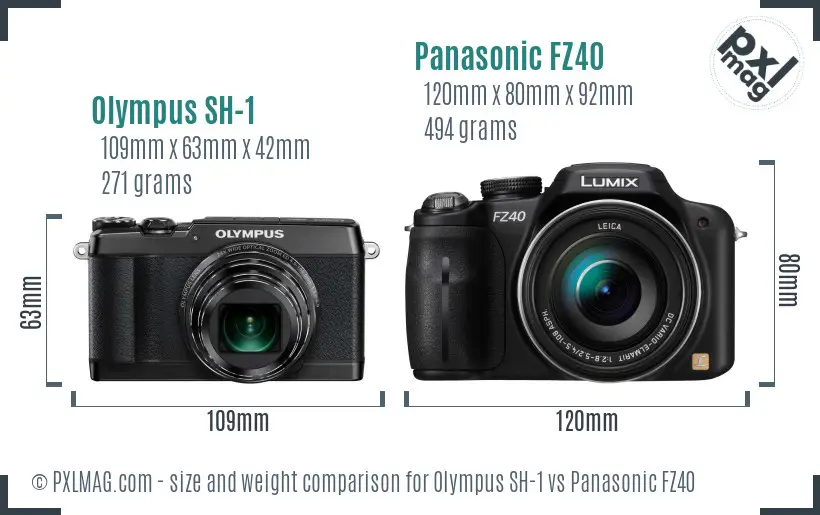 Olympus SH-1 vs Panasonic FZ40 size comparison