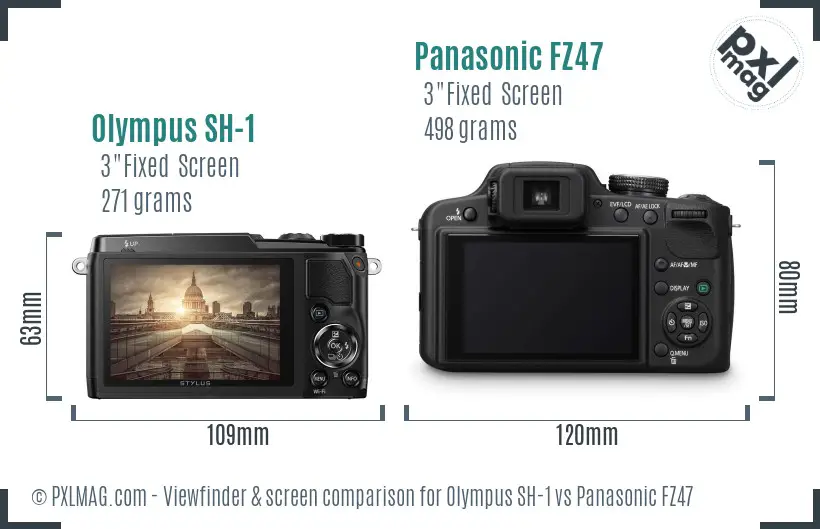 Olympus SH-1 vs Panasonic FZ47 Screen and Viewfinder comparison