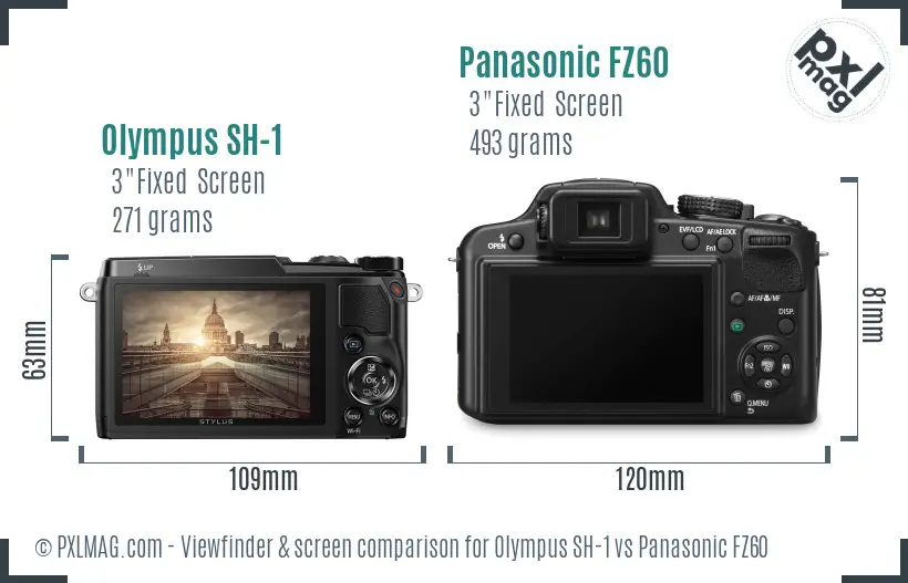 Olympus SH-1 vs Panasonic FZ60 Screen and Viewfinder comparison