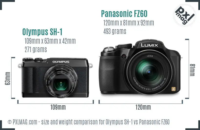 Olympus SH-1 vs Panasonic FZ60 size comparison