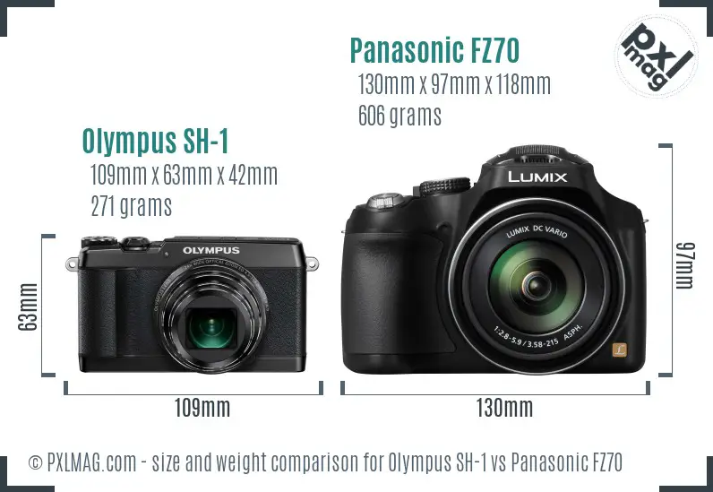 Olympus SH-1 vs Panasonic FZ70 size comparison