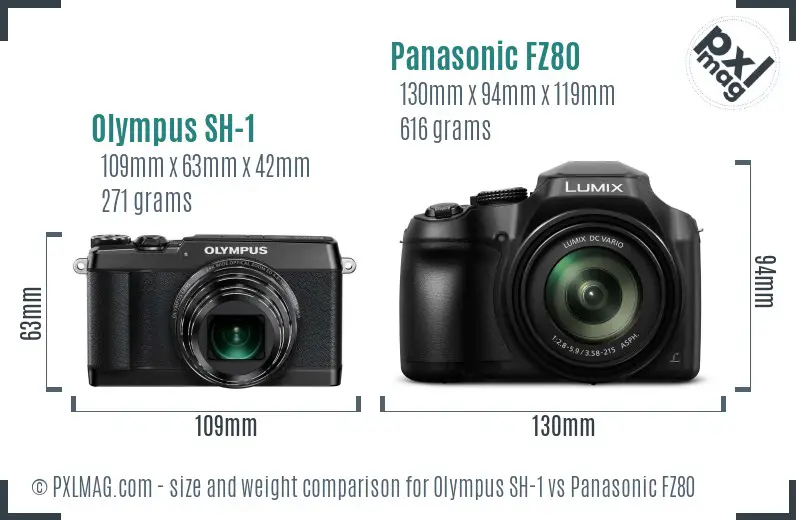 Olympus SH-1 vs Panasonic FZ80 size comparison