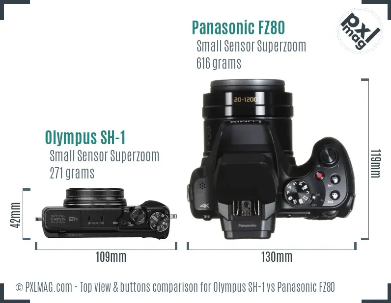 Olympus SH-1 vs Panasonic FZ80 top view buttons comparison