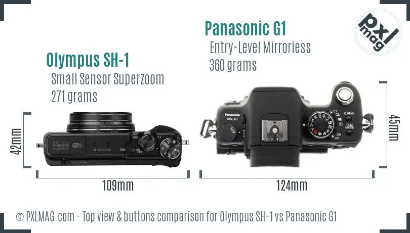 Olympus SH-1 vs Panasonic G1 top view buttons comparison