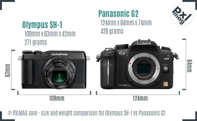 Olympus SH-1 vs Panasonic G2 size comparison
