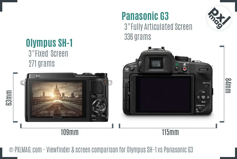 Olympus SH-1 vs Panasonic G3 Screen and Viewfinder comparison